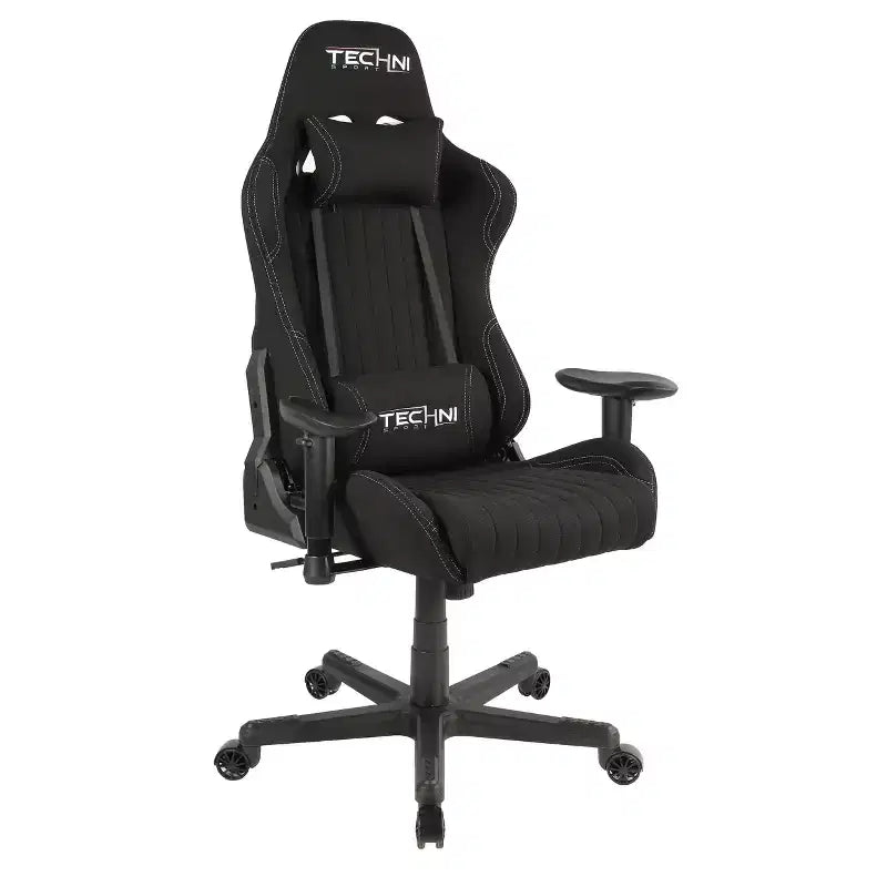 Fabric Ergonomic High Back Racer Style Video Gaming Chair Black - Techni Sport: Office Swivel Lumbar Support