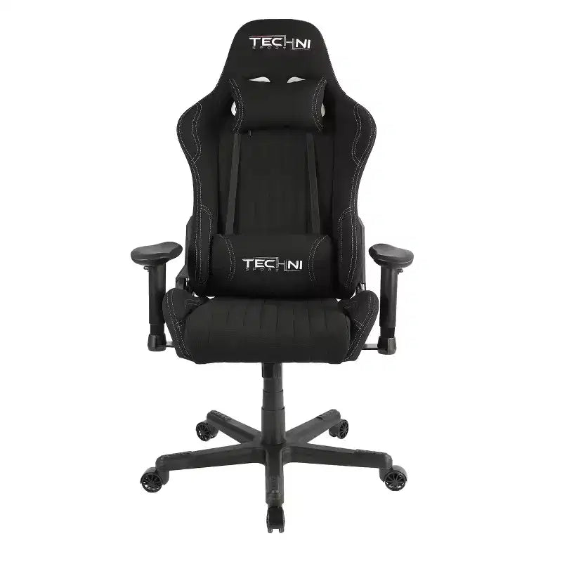 Fauteuil de jeu vidéo ergonomique en tissu, style course, dossier haut, noir