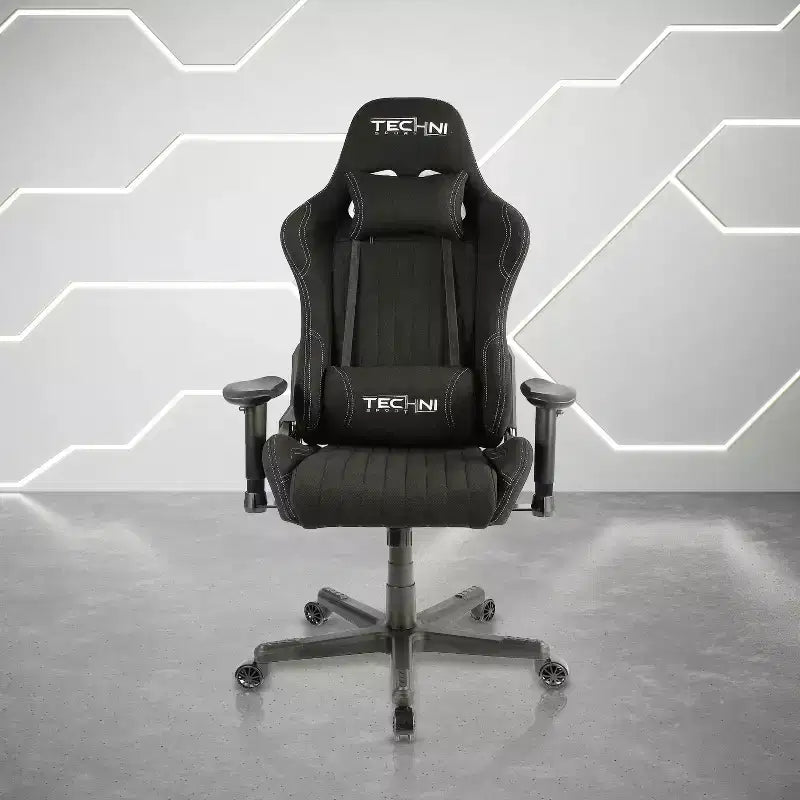 Fauteuil de jeu vidéo ergonomique en tissu, style course, dossier haut, noir