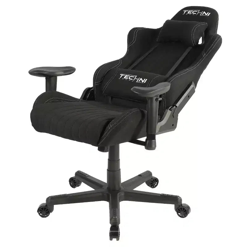 Fauteuil de jeu vidéo ergonomique en tissu, style course, dossier haut, noir