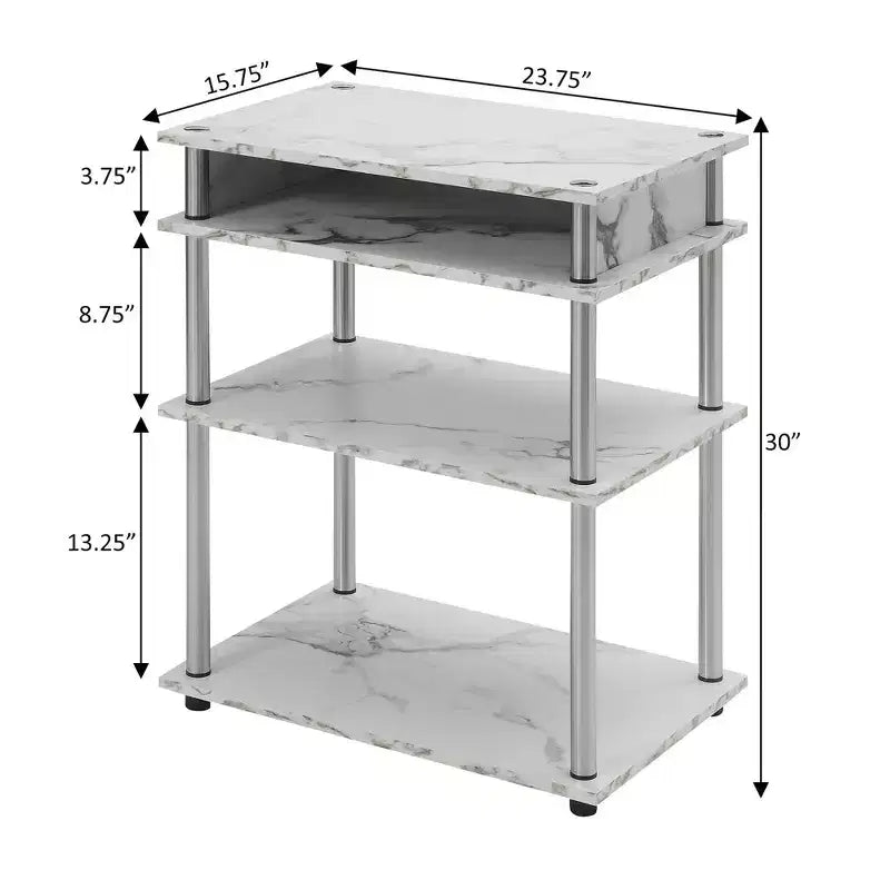 Meuble Imprimante avec Étagères en Faux Marbre Blanc