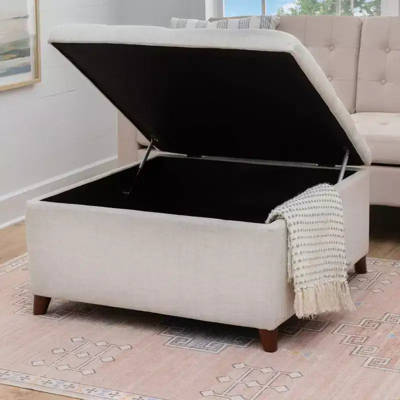 Pouf de rangement carré naturel