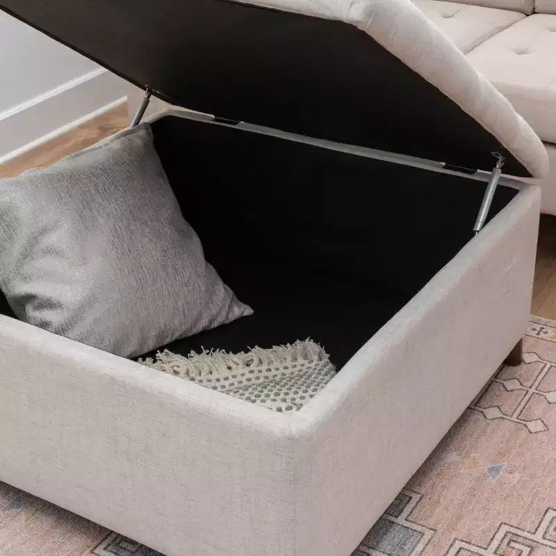 Pouf de rangement carré naturel