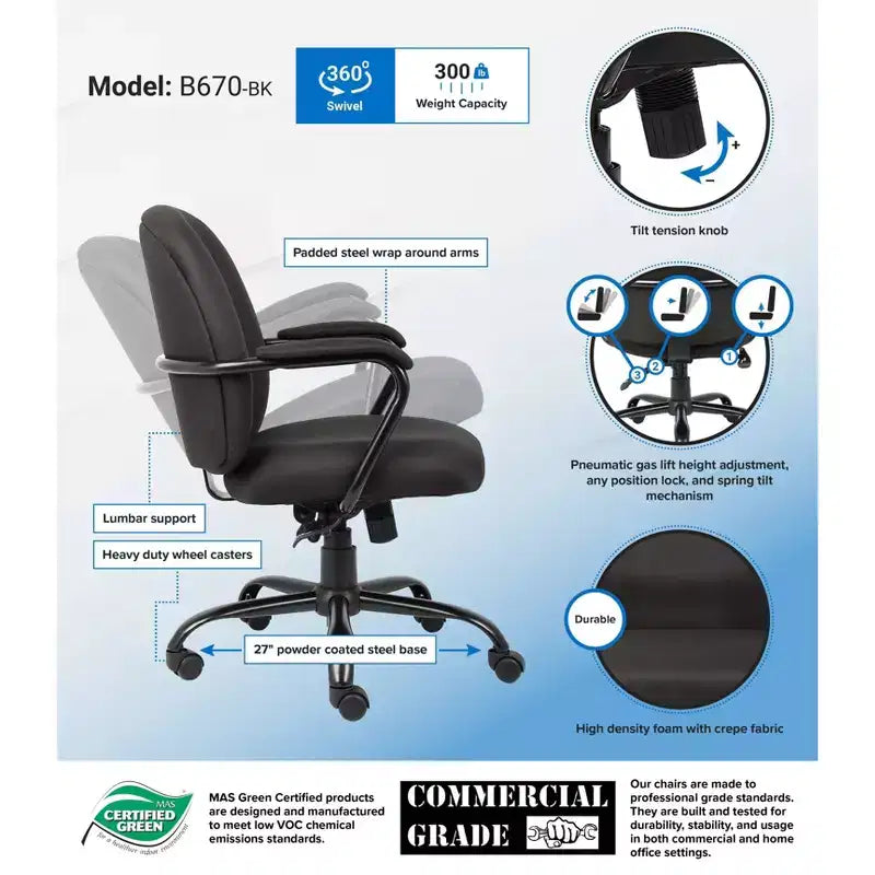 Chaise de travail robuste noire