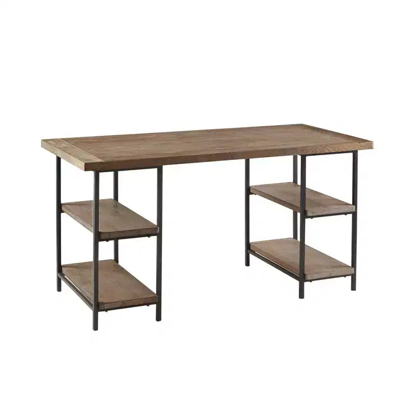 Bureau de style industriel gris avec étagères latérales