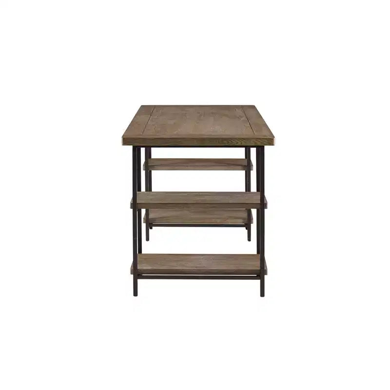 Bureau de style industriel gris avec étagères latérales