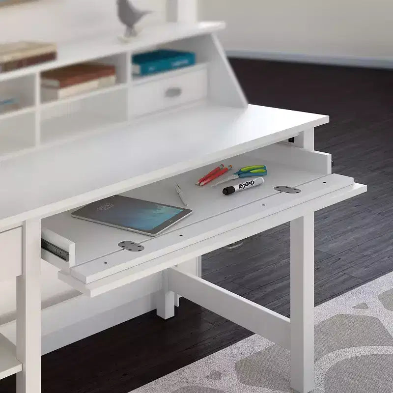 Bureau informatique avec étagères MDF stratifié blanc pur Adulte