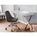 Bureau contemporain blanc, piètement en X chromé, finition brillante MDF, tiroir coulissant