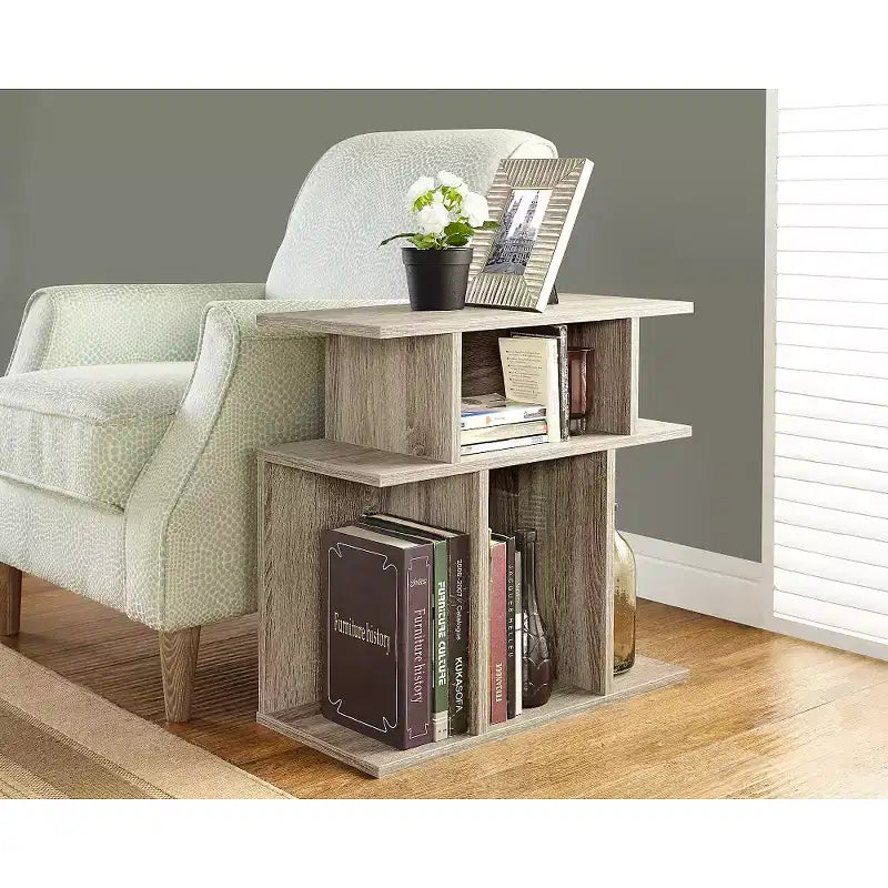 Table d'appoint - Style contemporain aspect bois recyclé 6 étagères de rangement
