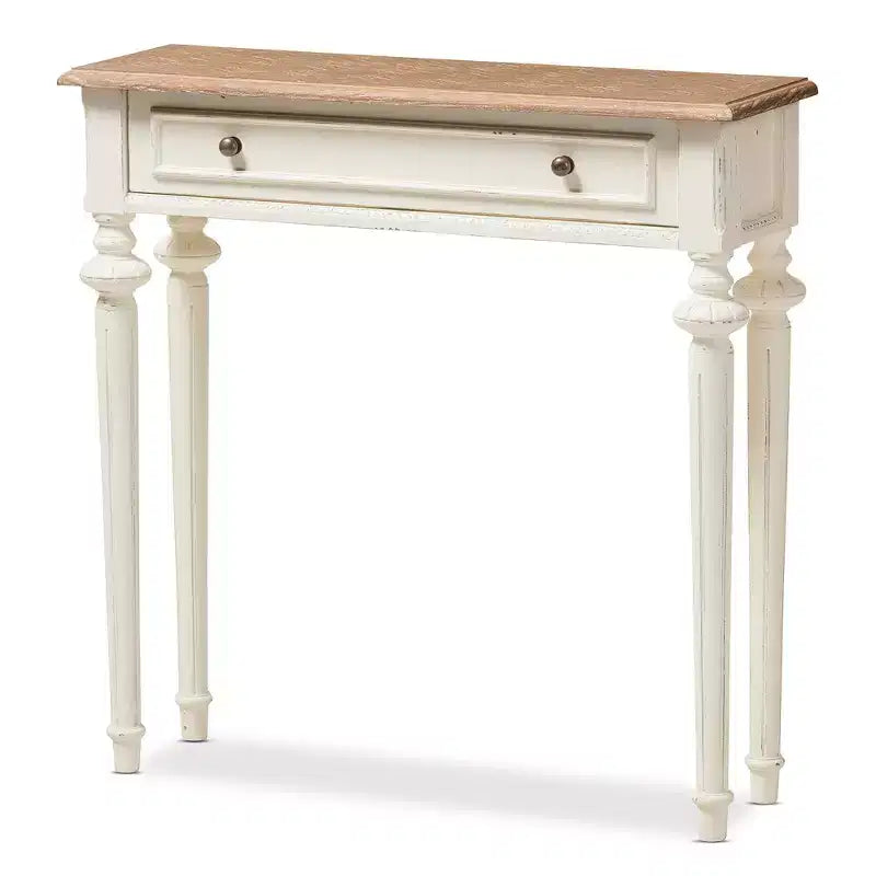 Marquetterie French Provincial Style Weathered Oak & Distressed Wood Console Table - White - Baxton Studio: Vintage Carved Legs