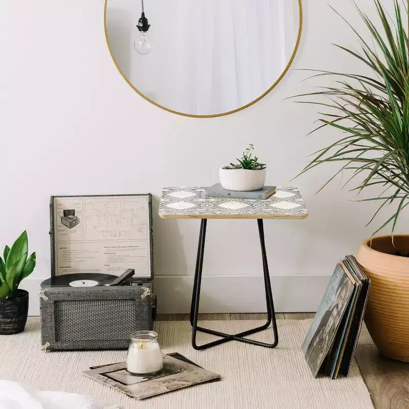 Table d'appoint noir/noir pieds en acier minimalistes résistants aux taches