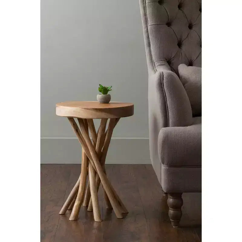 Table d'appoint en teck marron, moderne, ronde
