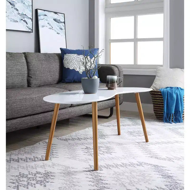 Table basse en forme de haricot Blanc/Bambou