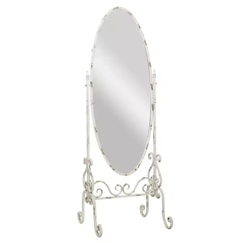 Vintage Metal Console Mirror White - Olivia & May: Freestanding Oval Cheval Mirror Textured Iron Frame Indoor Use