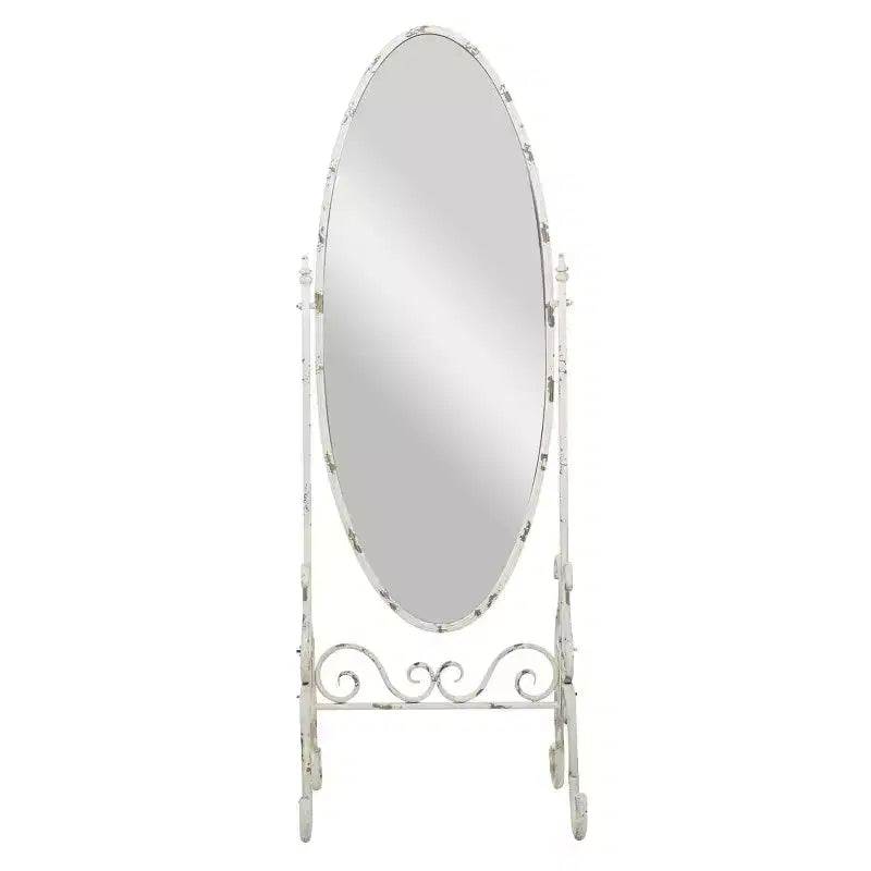 Miroir psyché ovale blanc en métal vintage
