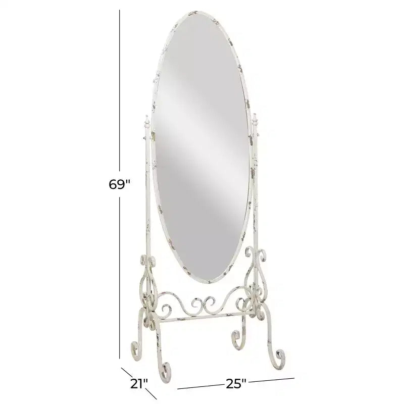 Miroir psyché ovale blanc en métal vintage