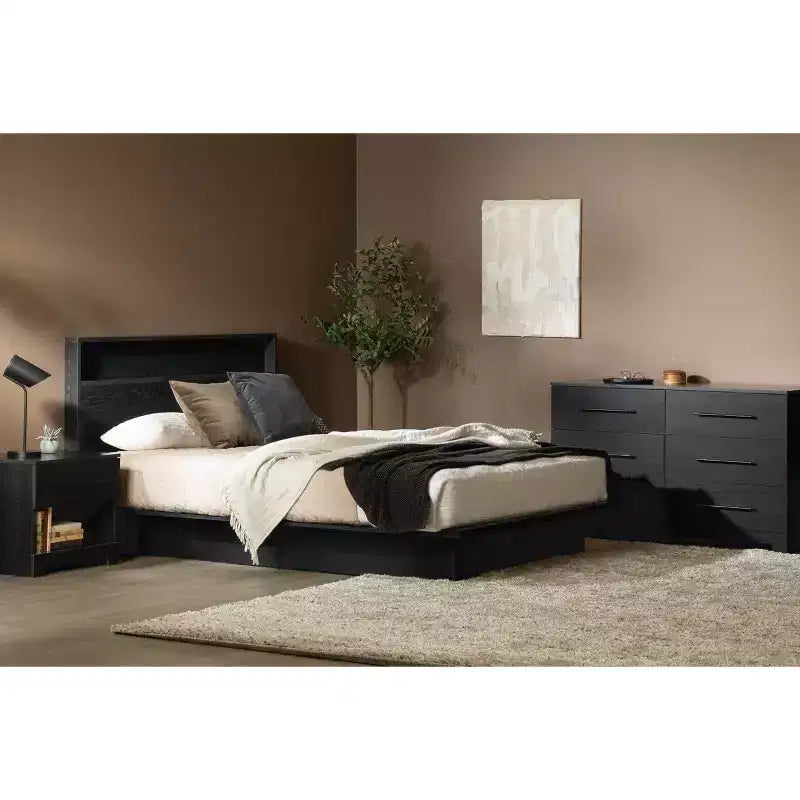 Tête de lit avec étagère de rangement Chêne noir