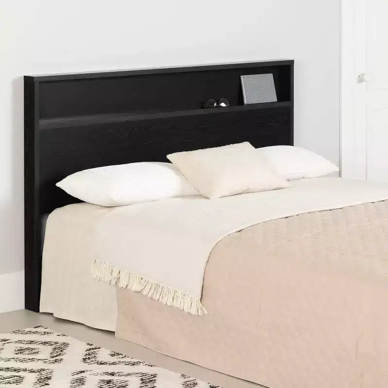 Tête de lit avec étagère de rangement Chêne noir