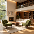 Fauteuils d'appoint modernes en bois d'hévéa et tissu bouclé verts