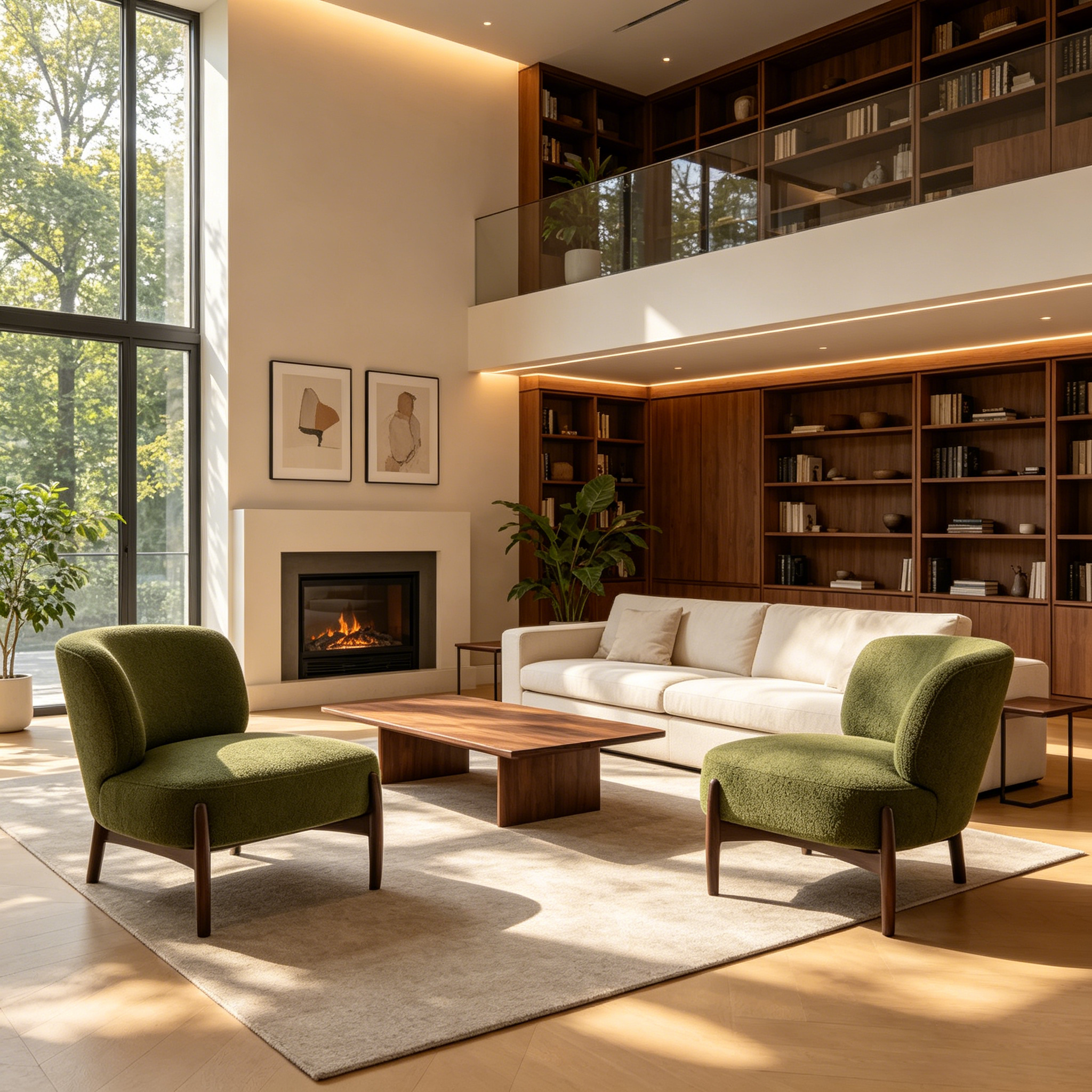 Fauteuils d'appoint modernes en bois d'hévéa et tissu bouclé verts