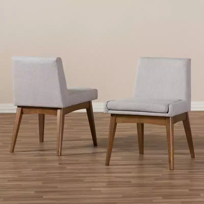 Chaise de salle à manger latérale rembourrée en tissu et en noyer de style Mid-Century Modern