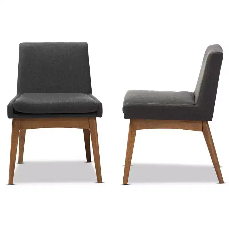 Chaise de salle à manger latérale rembourrée en tissu et en noyer de style Mid-Century Modern