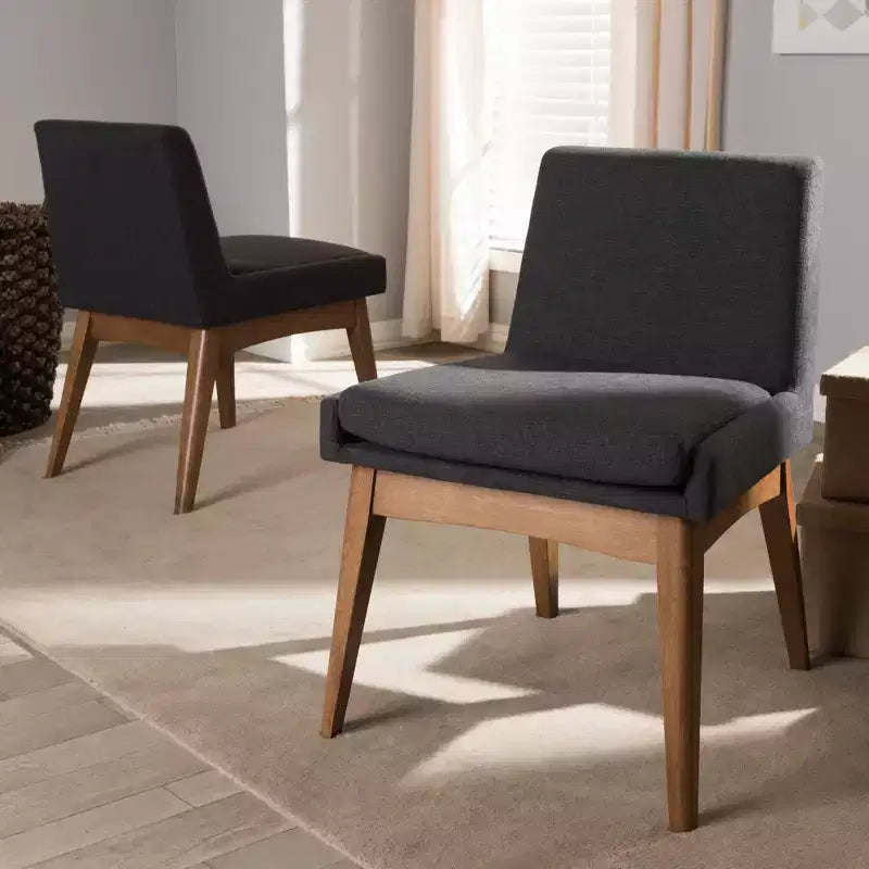 Chaise de salle à manger latérale rembourrée en tissu et en noyer de style Mid-Century Modern