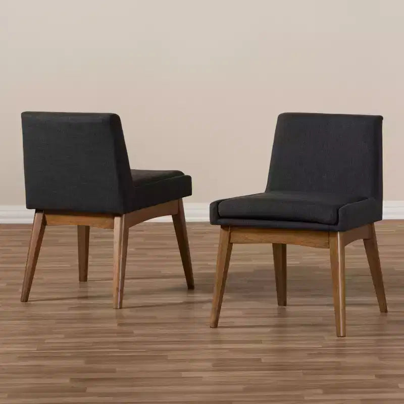 Chaise de salle à manger latérale rembourrée en tissu et en noyer de style Mid-Century Modern