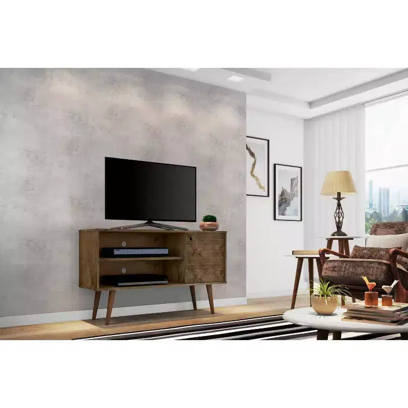 Meuble TV Mid-Century Moderne avec 2 étagères et 1 porte