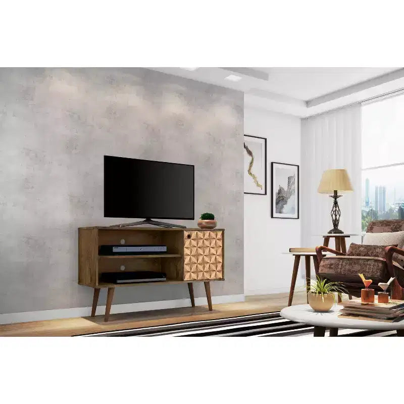 Meuble TV Mid-Century Moderne avec 2 étagères et 1 porte