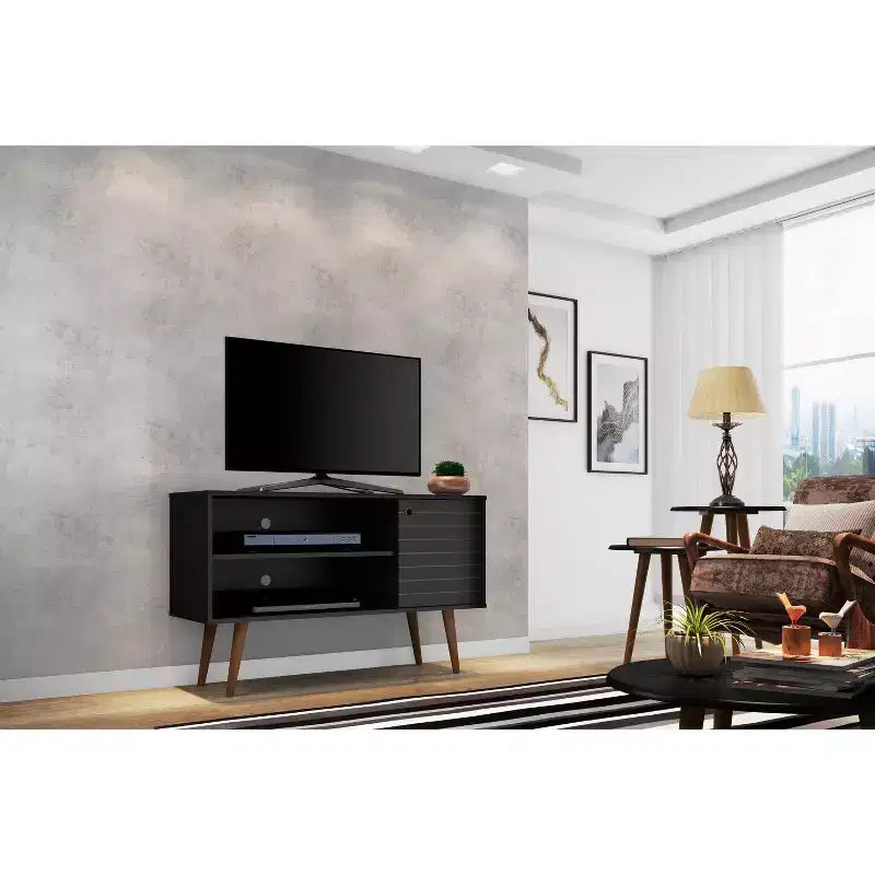Meuble TV Mid-Century Moderne avec 2 étagères et 1 porte