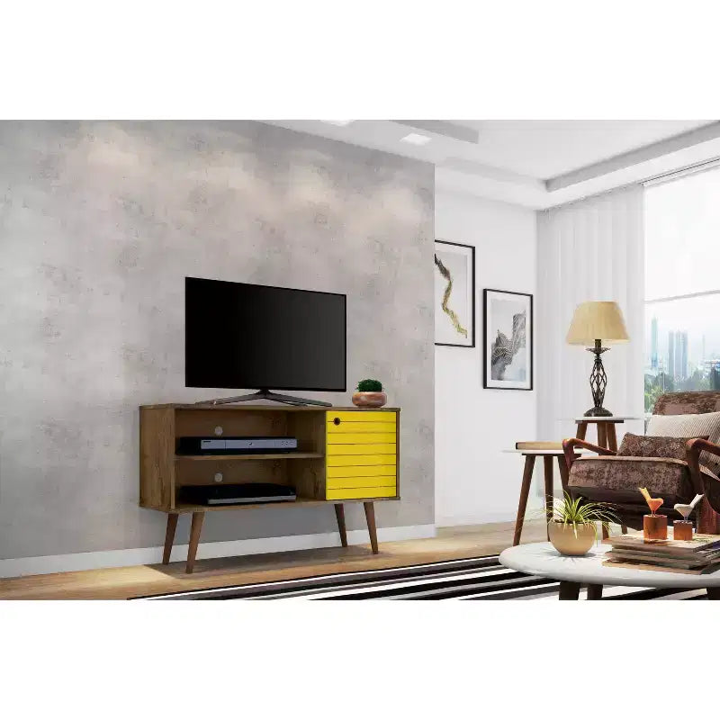 Meuble TV Mid-Century Moderne avec 2 étagères et 1 porte