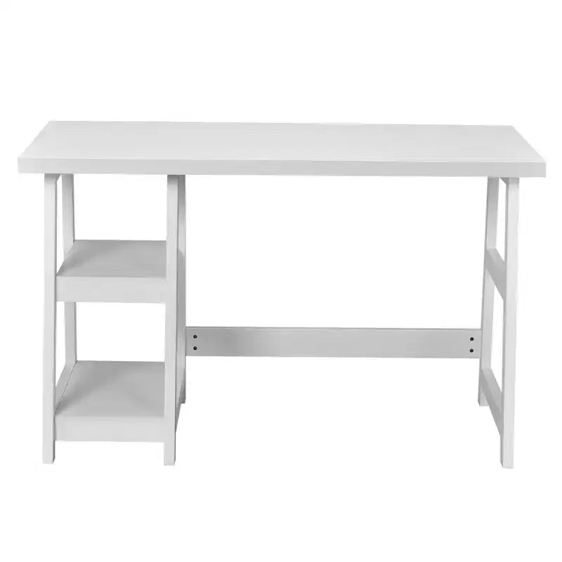 Bureau d'ordinateur à tréteaux pour télétravail avec étagères style vintage