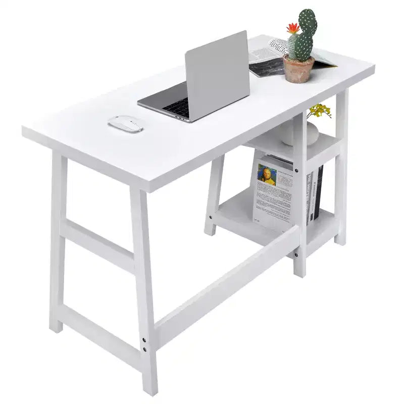 Bureau d'ordinateur à tréteaux pour télétravail avec étagères style vintage