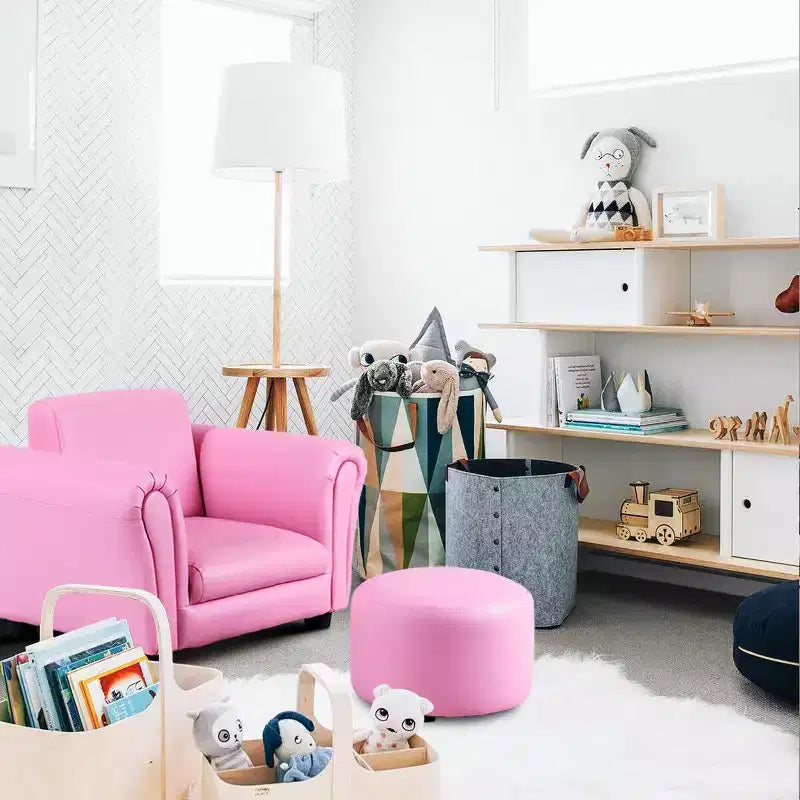 Canapé pour enfants avec accoudoirs et pouf pour tout-petits, cadeau d'anniversaire, rose
