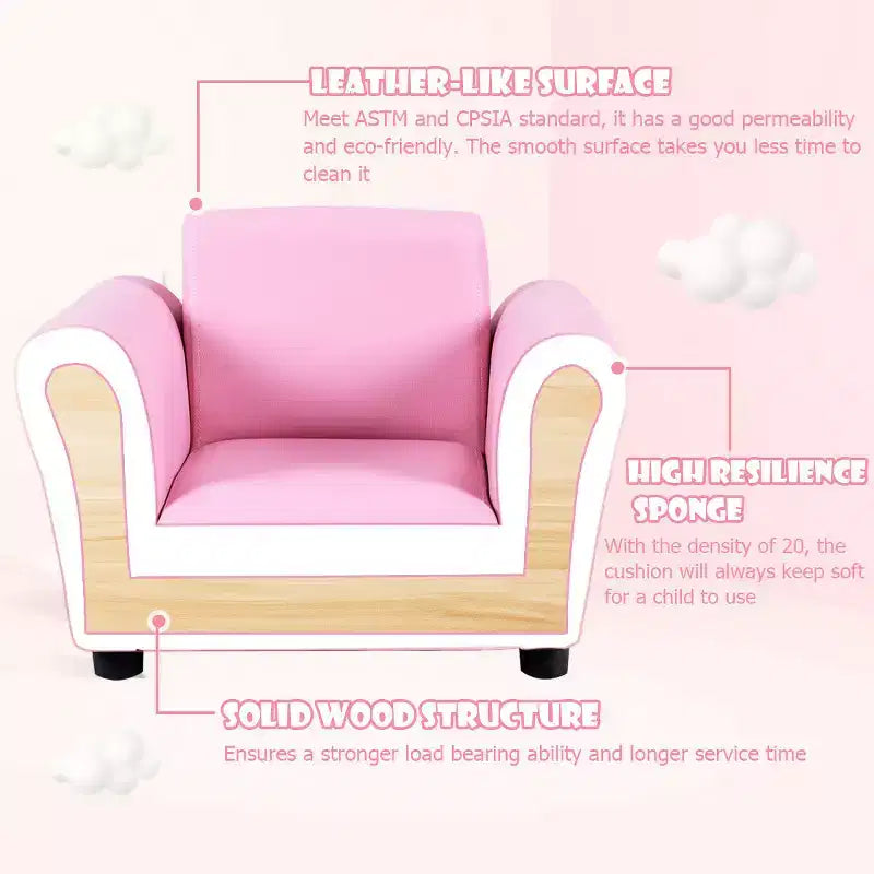 Canapé pour enfants avec accoudoirs et pouf pour tout-petits, cadeau d'anniversaire, rose