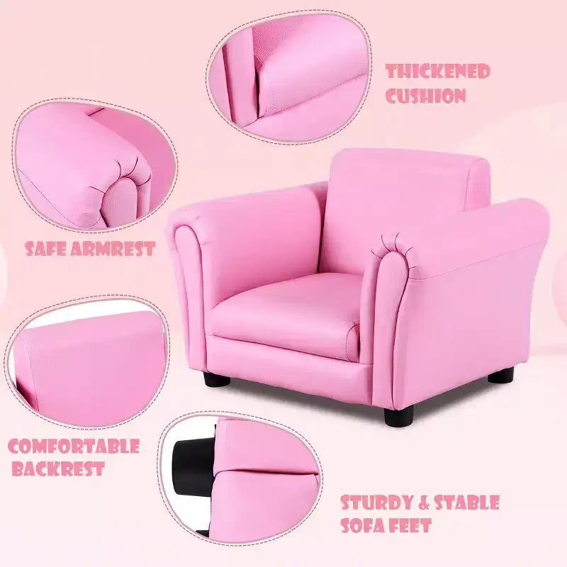 Canapé pour enfants avec accoudoirs et pouf pour tout-petits, cadeau d'anniversaire, rose