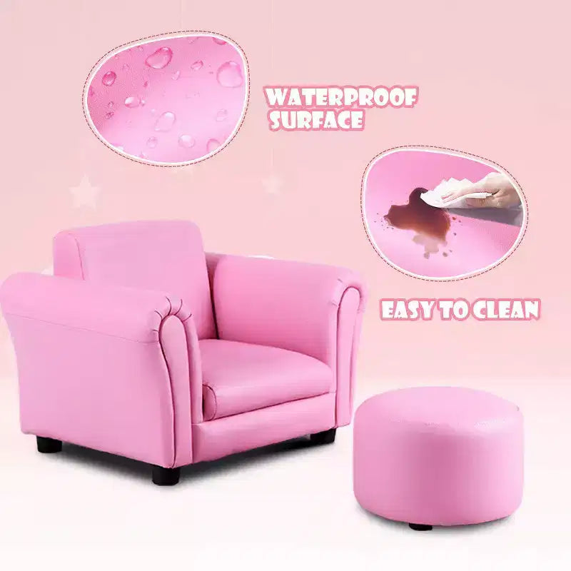 Canapé pour enfants avec accoudoirs et pouf pour tout-petits, cadeau d'anniversaire, rose
