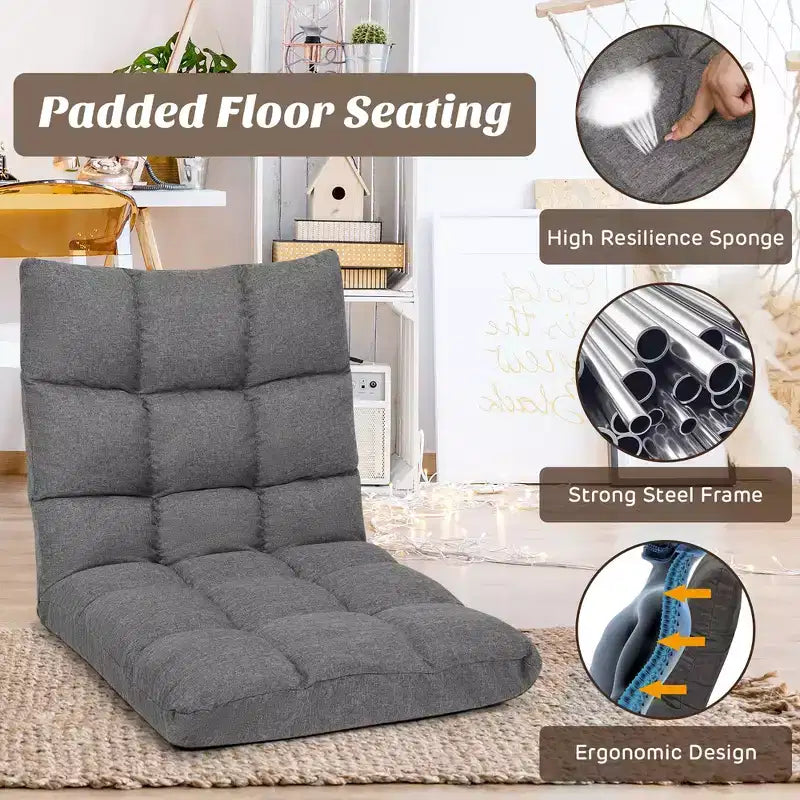 Chaise de sol réglable 14 positions, fauteuil de jeu paresseux pliant, chaise longue