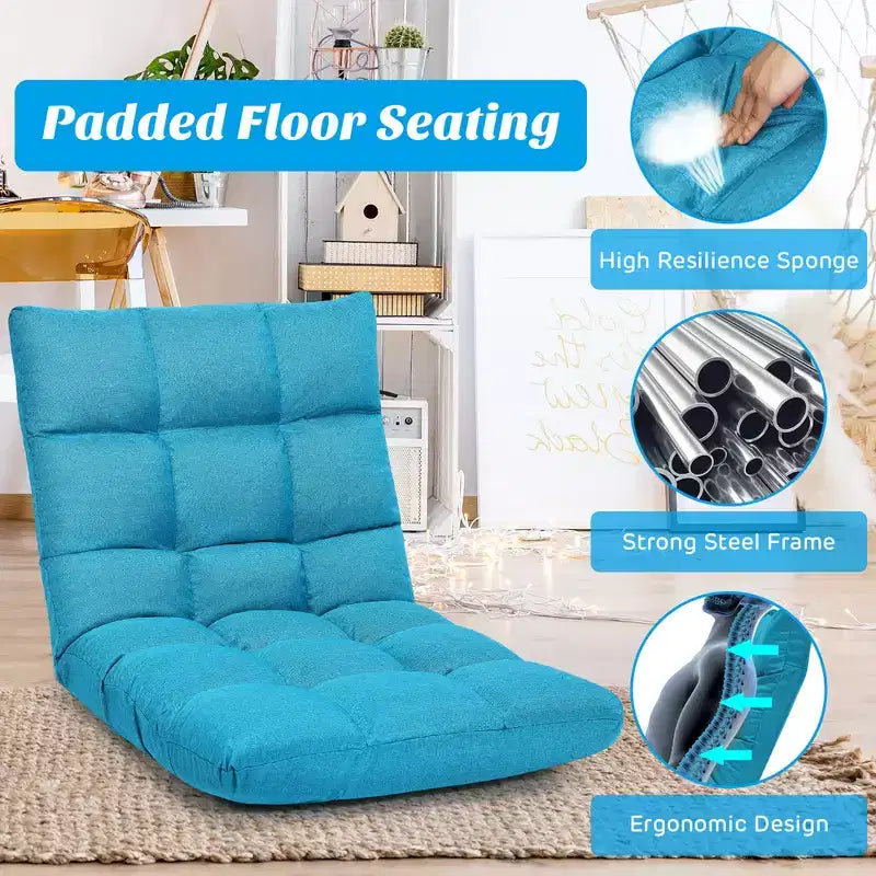 Chaise de sol réglable 14 positions, fauteuil de jeu paresseux pliant, chaise longue