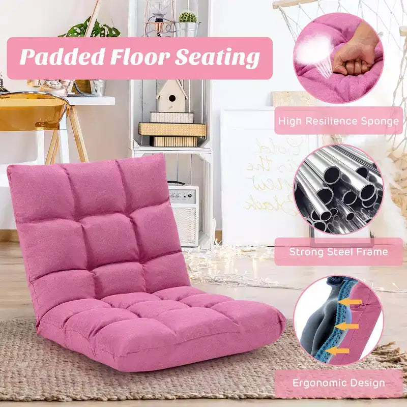 Chaise de sol réglable 14 positions, fauteuil de jeu paresseux pliant, chaise longue
