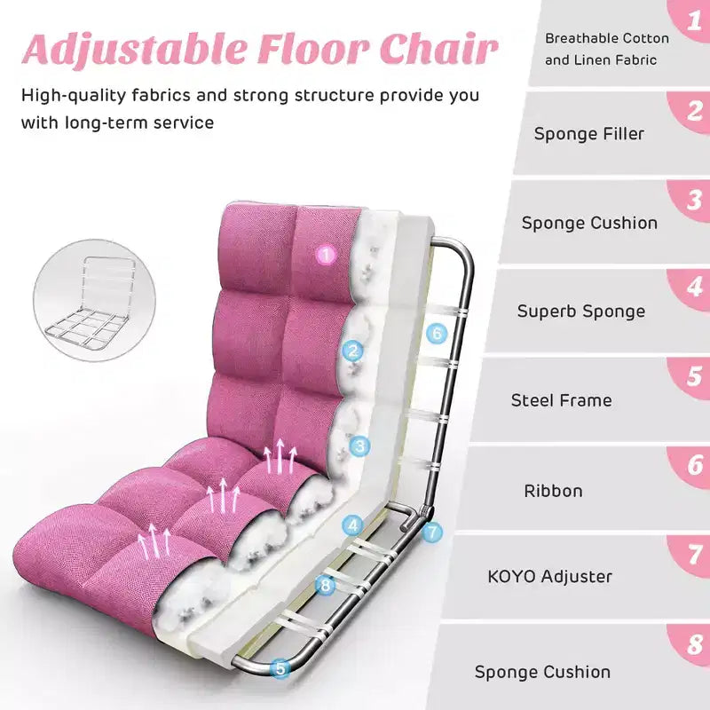 Chaise de sol réglable 14 positions, fauteuil de jeu paresseux pliant, chaise longue