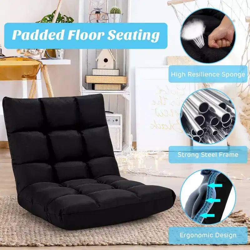 Chaise de sol réglable 14 positions, fauteuil de jeu paresseux pliant, chaise longue