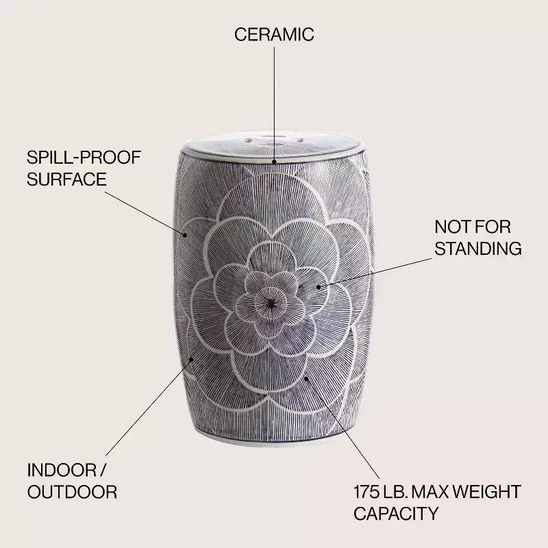 Tabouret de jardin/Table d'appoint en céramique bleue en forme de tambour