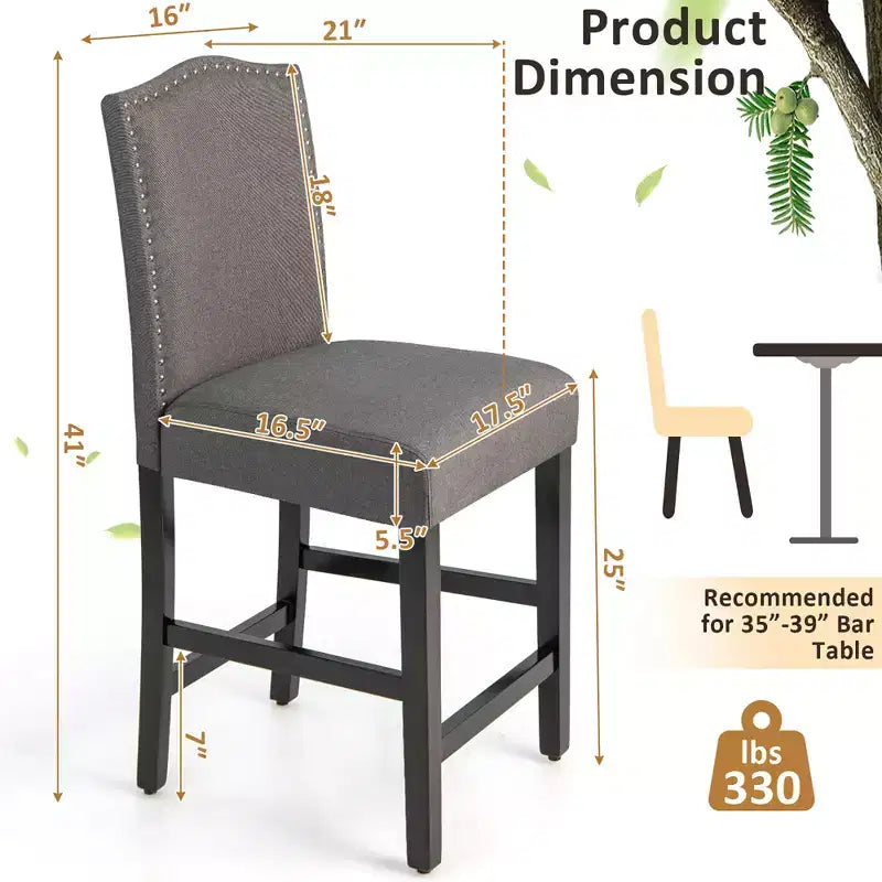 Tabourets de bar en tissu avec garniture cloutée, chaises de salle à manger à hauteur de comptoir