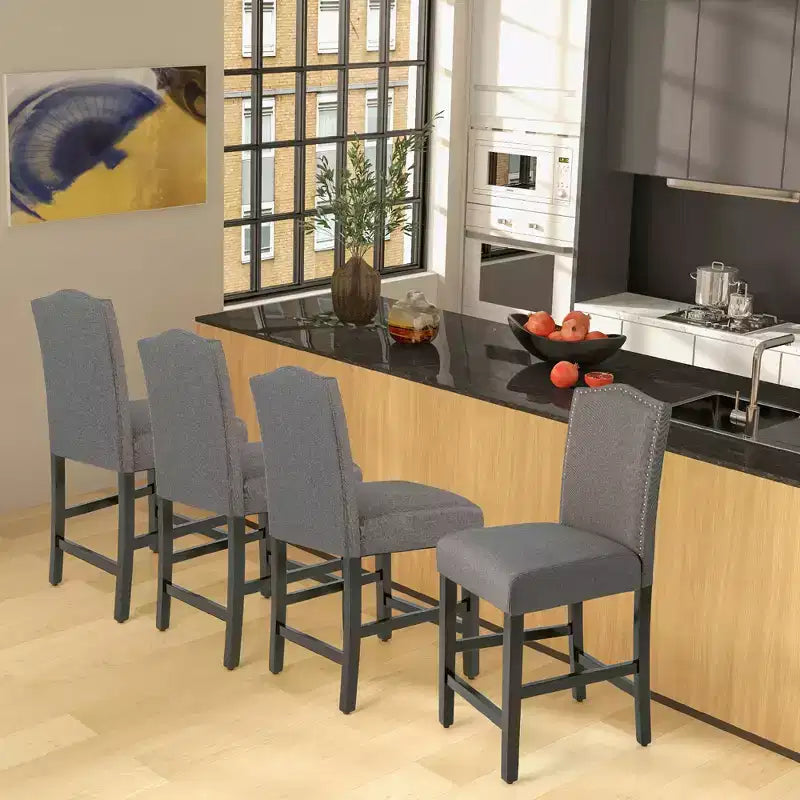 Tabourets de bar en tissu avec garniture cloutée, chaises de salle à manger à hauteur de comptoir