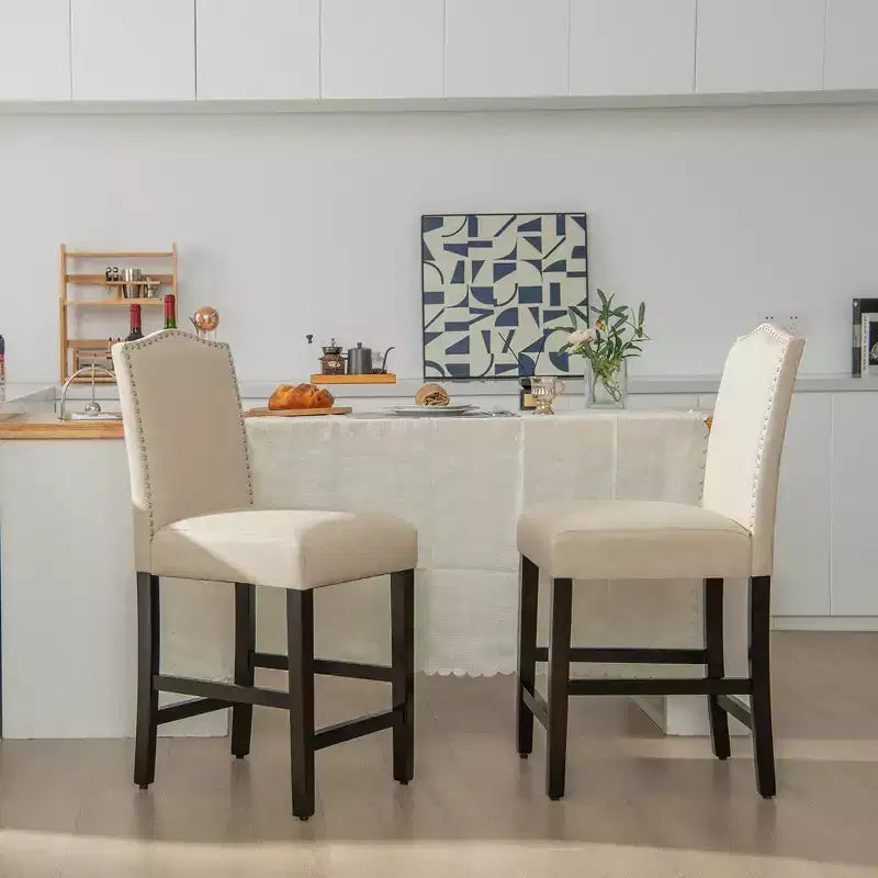 Tabourets de bar en tissu avec garniture cloutée, chaises de salle à manger à hauteur de comptoir