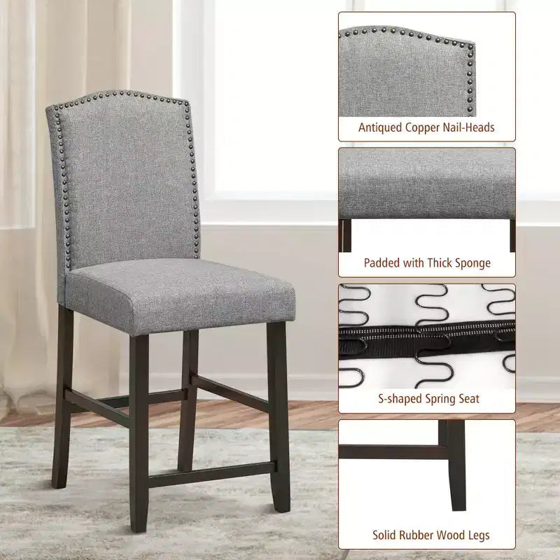Tabourets de bar en tissu avec garniture cloutée, chaises de salle à manger à hauteur de comptoir