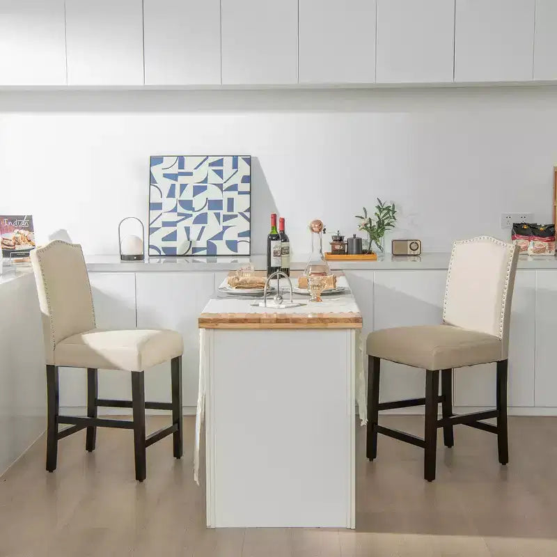 Tabourets de bar en tissu avec garniture cloutée, chaises de salle à manger à hauteur de comptoir