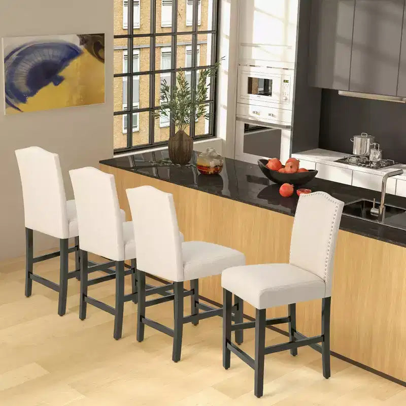Tabourets de bar en tissu avec garniture cloutée, chaises de salle à manger à hauteur de comptoir